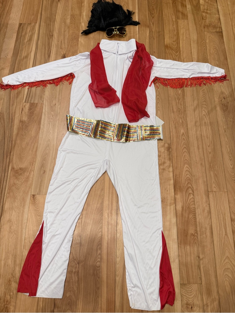Adult White and Red Retro Rockstar Costume with Gold Sequin Belt
